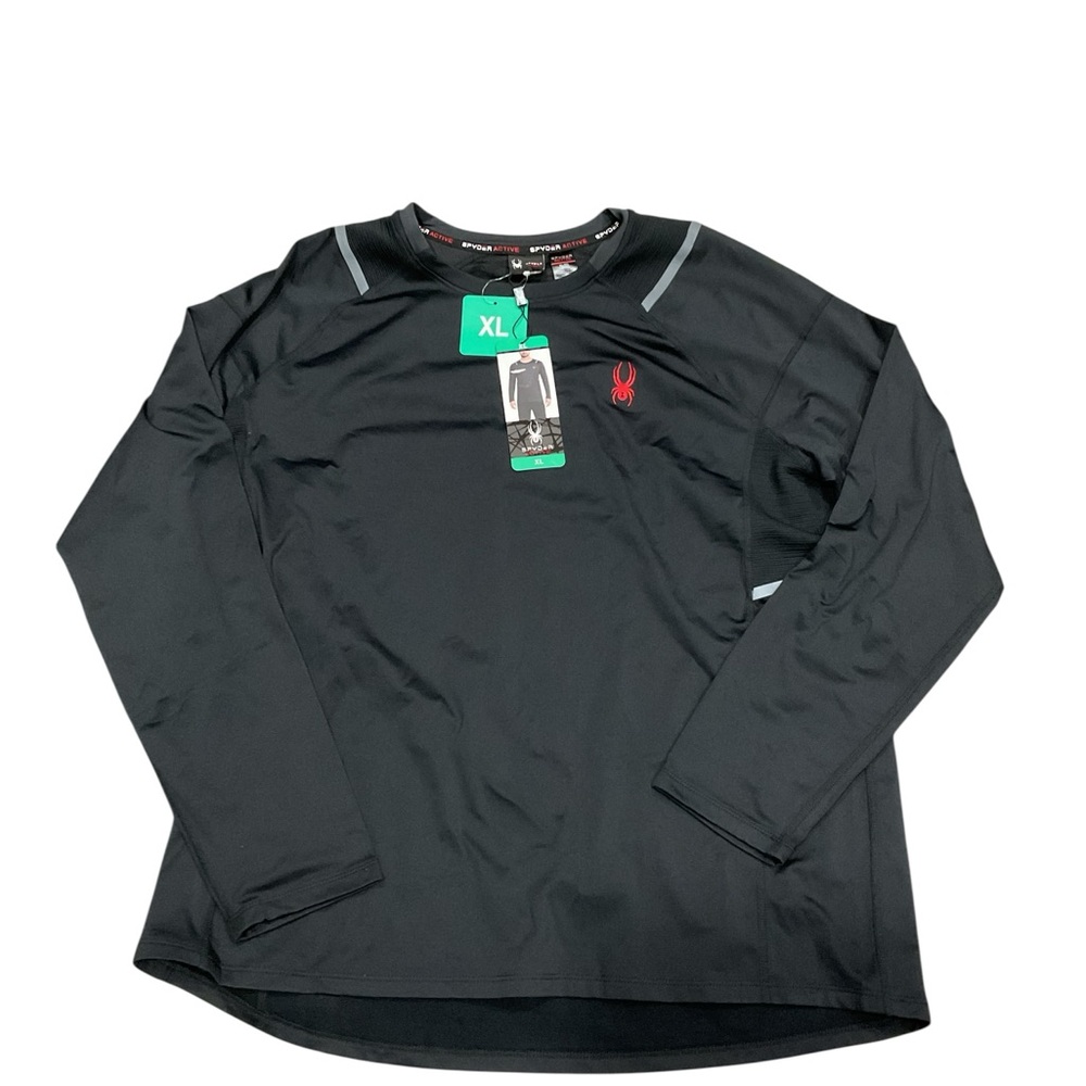 Spyder Active Mens XL Black Long Sleeve Performance Shirt Mesh Reflective NWT